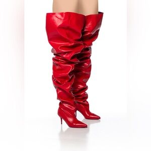Azalea Wang Stylish Red Extreme Thigh High Slouched Heeled Boots